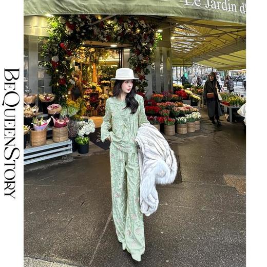 【大货，不退不换】  【春夜芙蓉】新中式国风重工牡丹花刺绣醋酸圆领套装女 商品图0