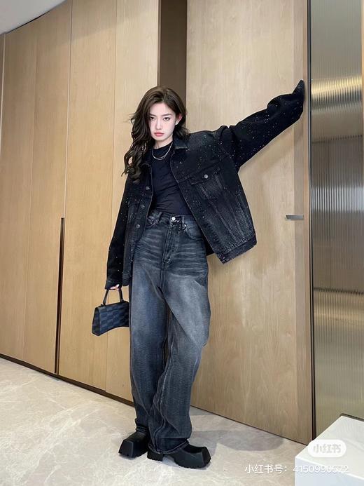 点此购买 巴黎世家春季男女款满钻烫钻牛仔外套 yg 280369 商品图8