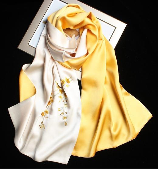 桑蚕丝围巾披肩，商务送妈妈婆婆苏绣纯手工刺绣真丝丝巾ZDTQ-001 商品图1