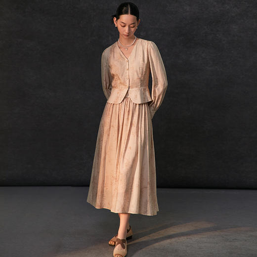 famecoco范可儿植物印花天丝半身裙女士垂感优雅半裙FAC1HA030 商品图2