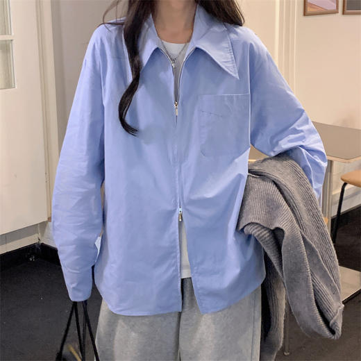 春夏季新款【白色衬衫衬衣女 POLO领】休闲双拉链 女士防晒开衫上衣潮 商品图3