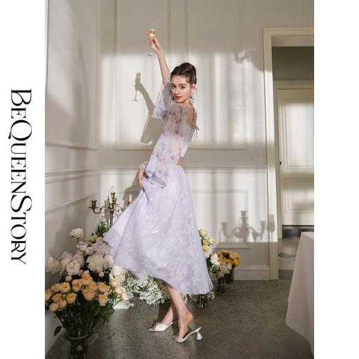 余潇潇【绘梦铃兰】设计感抹胸挂脖长袖立体花朵装饰蕾丝雪纺上衣 商品图3