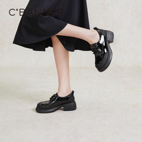 千百度厚底牛津鞋春季复古乐福鞋真皮单鞋小皮鞋女鞋百搭A24130805