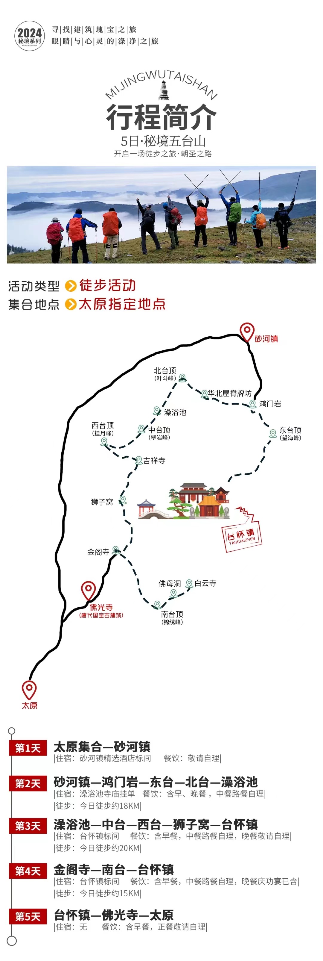 【秘境五台山】东台 北台 中台 西台 南台 台怀镇 佛光寺5日徒步活动