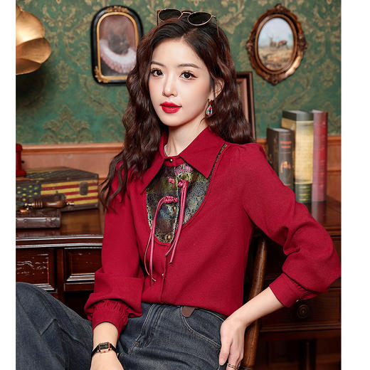 新中式长袖衬衫早春款设计感，国风盘口打底衬衣KQL-323H786 商品图0