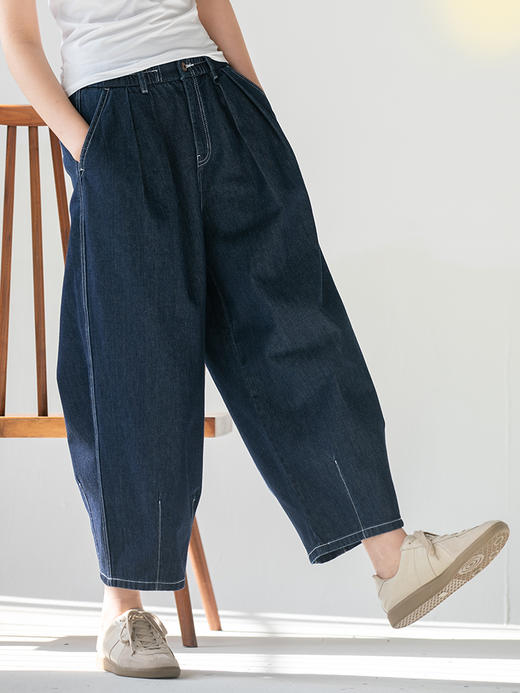 牧衣游原创 舒适棉质丹宁裤新款纯棉舒适复古宽松牛仔裤 倾杯乐 商品图1