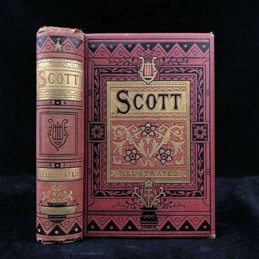 约19世纪后期 司各特诗集 6幅插图 漆布精装32开 商品图0