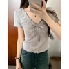 春夏新款【芭蕾风v领锁骨 显瘦辣妹短袖t恤女】设计感系带 小众半袖上衣 商品缩略图3