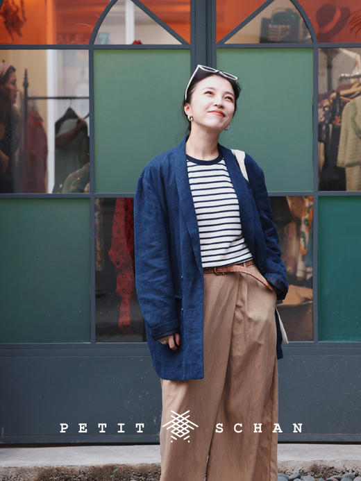 PETIT SCHAN小闪 CLO#347 boyfriend 男朋友 色织纯亚麻翻立领两穿oversize西装外套 商品图1