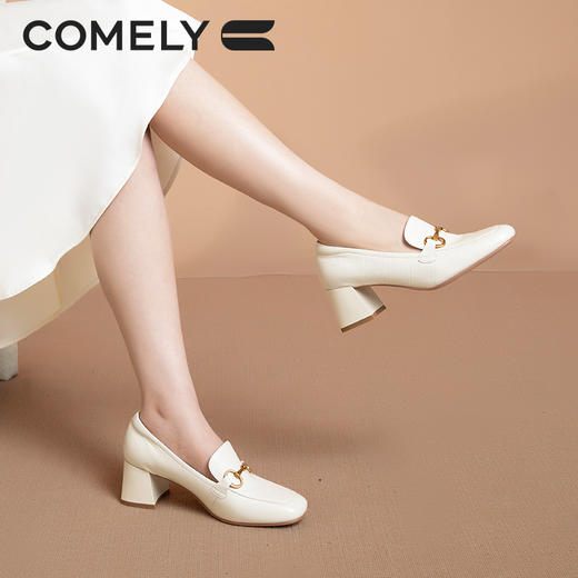 康莉KYQ3A686乐福鞋女粗跟秋季新款圆头舒适通勤单鞋高跟小皮鞋 商品图1
