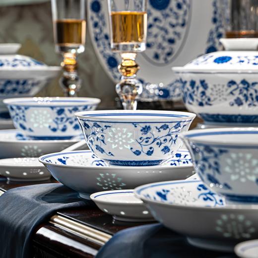 经典系列 | 富玉 景德镇玲珑陶瓷釉下彩碗盘套组万寿莲餐具 商品图2