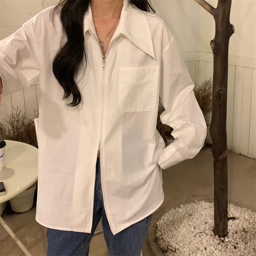 春夏季新款【白色衬衫衬衣女 POLO领】休闲双拉链 女士防晒开衫上衣潮 商品图1