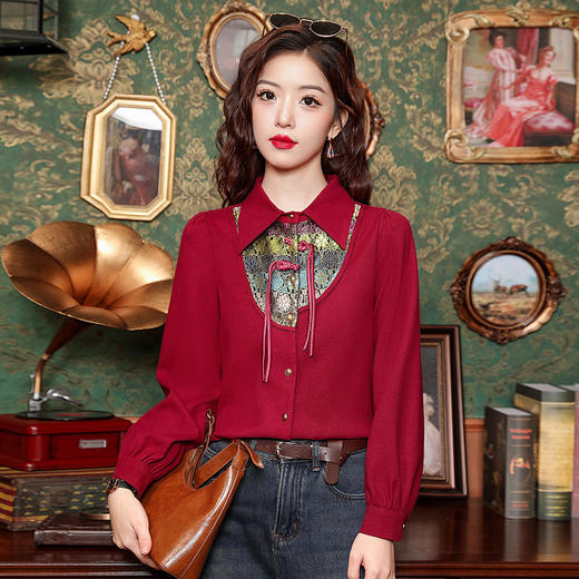 新中式长袖衬衫早春款设计感，国风盘口打底衬衣KQL-323H786 商品图3