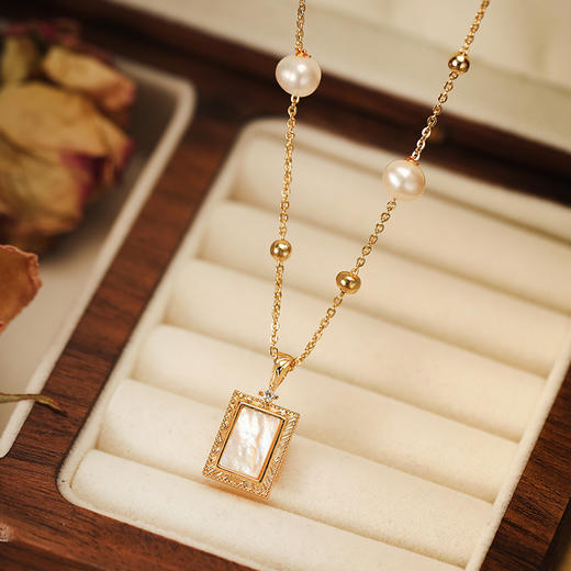 Manreya玛芮雅“甜蜜方糖”淡水珍珠天然贝母项链法式复古 商品图3