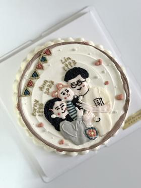 手绘奶油蛋糕 | 鲜果原味奶油 - 一家三口 长长久久