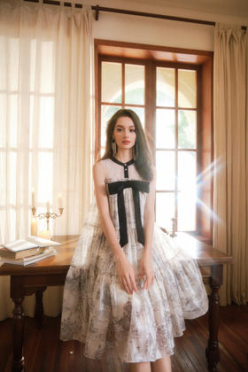 白色洛神赋手绘印花水晶纱娃娃裙