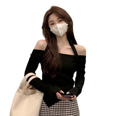 【性感纯欲修身百搭！辣妹一字肩长袖T恤】春季小众短款修身t恤 ，罗纹一字肩长袖T恤上衣 商品图4