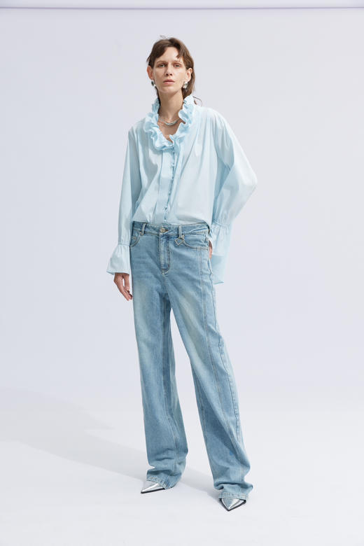 荷叶领盘扣衬衫 商品图0