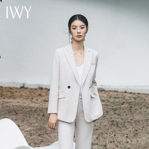 IWY/米白高级感休闲西装套装春上镜主持人韩版上班服装显瘦职业装C13503+P33503 商品图0