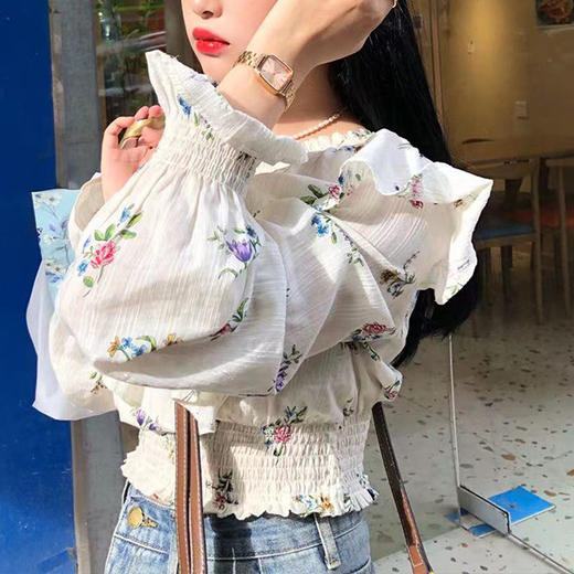 夏季【复古荷叶边 短款衬衫上衣女】韩系甜美 洋气减龄 夏季甜蜜再恋 长袖小衫 商品图0