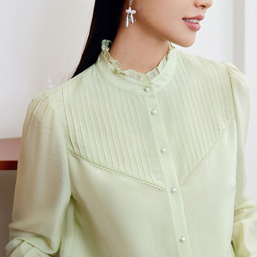 玳莎醋酸真丝衬衫女士2024春季新款法式气质优雅木耳边领长袖上衣  EA31304 商品图2