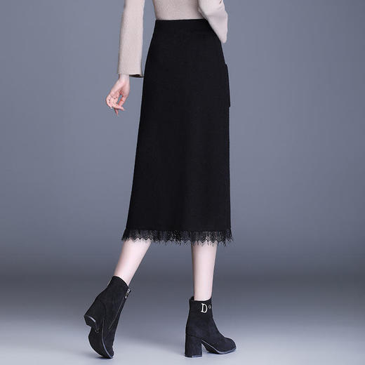 ALBB-中长款简约修身时尚包臀裙松紧腰通勤气质黑色半身裙 商品图2