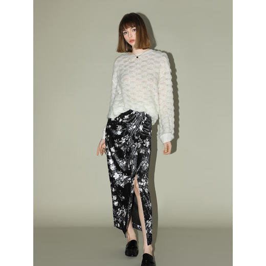 COCOBELLA新中式丝绒碎花半身裙女秋围裹式开叉直筒裙HS7002 商品图1