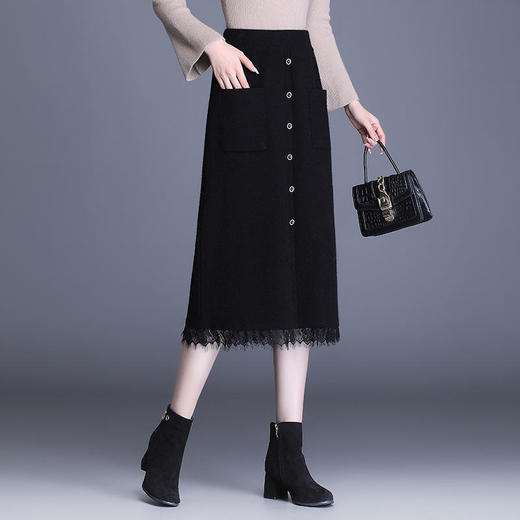ALBB-中长款简约修身时尚包臀裙松紧腰通勤气质黑色半身裙 商品图1