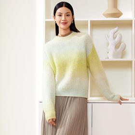 玳莎渐变马海毛套头衫女式24年早春新款宽松慵懒风落肩袖圆领上衣  EA33302