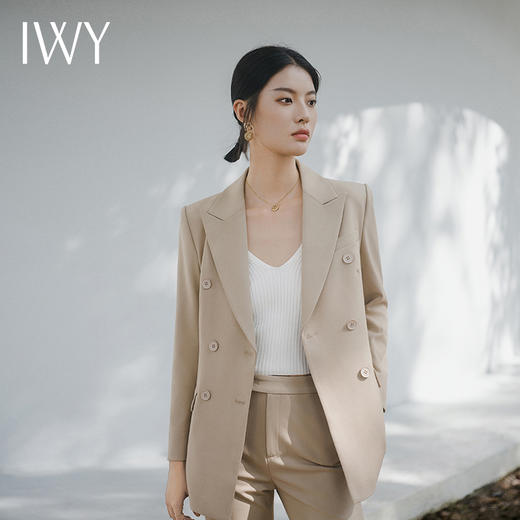 IWY/春季新款卡其西装套装ol韩版显瘦主持人演讲服装通勤宽松休闲西服C13317+P33317 商品图2