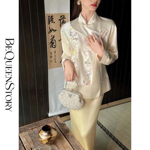 余潇潇【华枝玉露】新中式素雅拼接刺绣立领国风醋酸外套&马甲 商品图2