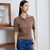 玳莎大翻领设计感针织开衫女2024春季新款斜门襟拉链衫短袖上衣  EA33201 商品缩略图1