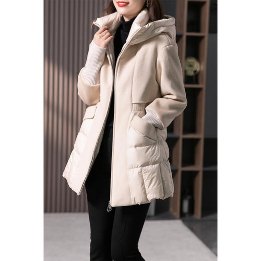 设计感拼接羊毛双面呢羽绒服女2023冬季新款时尚气质保暖外套 商品图3