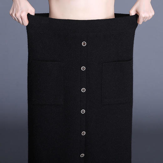 ALBB-中长款简约修身时尚包臀裙松紧腰通勤气质黑色半身裙 商品图3