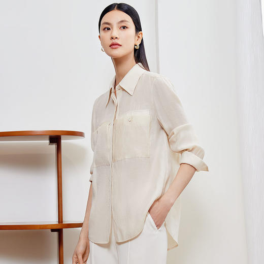 玳莎宽松天丝衬衫女2024年春季新款大口袋设计感小众时尚长袖衬衣  EA31303 商品图1