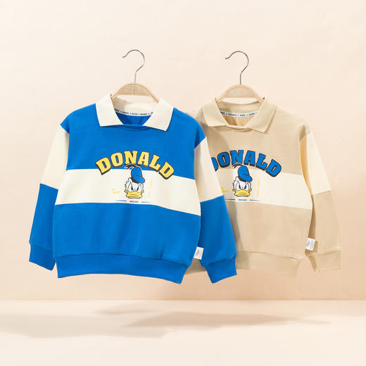 迪士尼2024春季新款男童套头卫衣中小童纯棉撞色微领套头衫百搭上衣ZD1DS015 商品图2