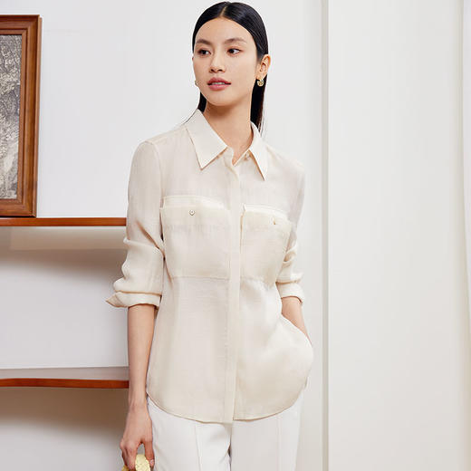 玳莎宽松天丝衬衫女2024年春季新款大口袋设计感小众时尚长袖衬衣  EA31303 商品图2