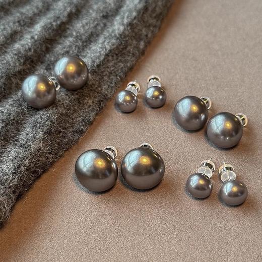 【早春福利】真多麻灰馒头珍珠耳钉S925银针 商品图2