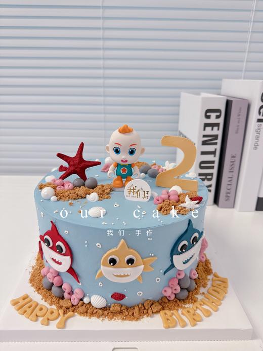 鲨鱼宝宝与jojo卡通可爱蛋糕(备注需要改的数字)-低糖处理无添加 商品图1