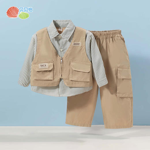 贝贝怡童装男童套装两件套2024春装潮酷工装时尚衬衫长裤春秋衣服ZB1DT017 商品图2