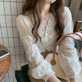 春秋季新款【气质领蕾丝衫女 温柔百搭雪纺衫】甜美别致 设计感长袖小衫上衣