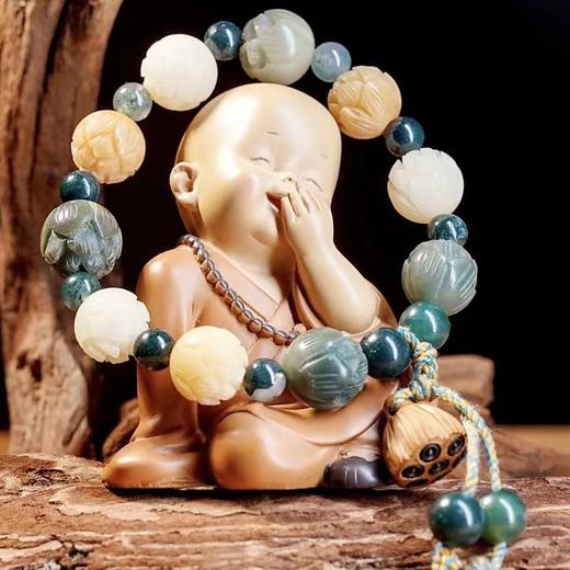 【佩戴有钱花多宝】寺庙同款有钱花多宝菩提手串莲花莲蓬复古设计手链男女，露珠晶莹，寓意着幸福与财富交相辉映。 商品图1