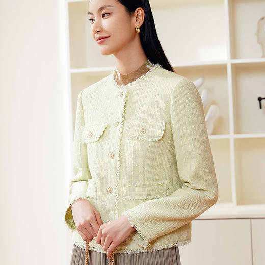 玳莎拉毛圆领小香风外套女式2024春季新款气质优雅法式设计感上衣  EA37303 商品图1