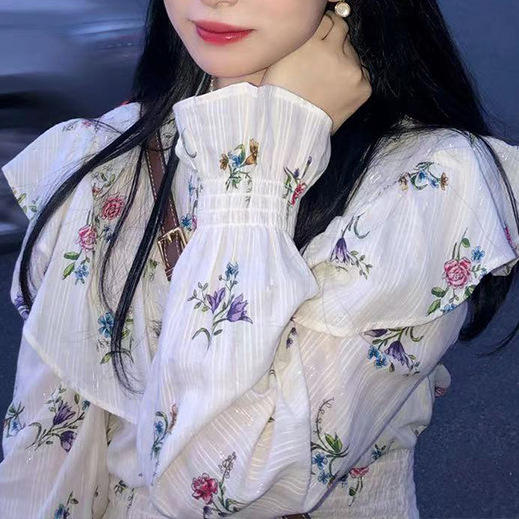 夏季【复古荷叶边 短款衬衫上衣女】韩系甜美 洋气减龄 夏季甜蜜再恋 长袖小衫 商品图3