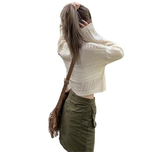 夏季【短款镂空防晒针织衫女 夏天外搭】宽松设计感 小众长袖甜辣上衣 商品图4