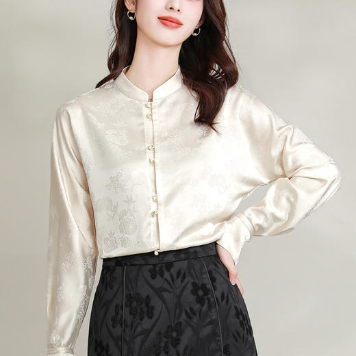 春秋新款，立领百搭大码对襟中国风气质汉服新中式衬衫上衣KQL-B43N1850 商品图3