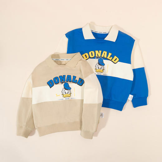 迪士尼2024春季新款男童套头卫衣中小童纯棉撞色微领套头衫百搭上衣ZD1DS015 商品图3