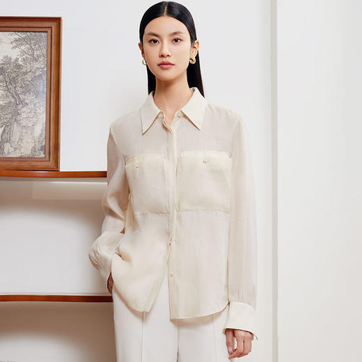 玳莎宽松天丝衬衫女2024年春季新款大口袋设计感小众时尚长袖衬衣  EA31303 商品图0
