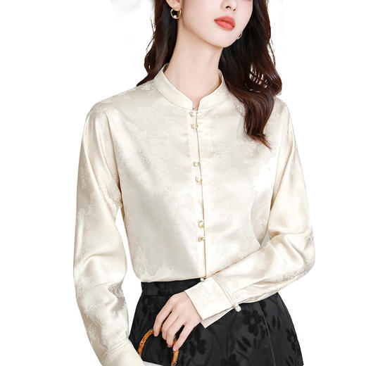 春秋新款，立领百搭大码对襟中国风气质汉服新中式衬衫上衣KQL-B43N1850 商品图4
