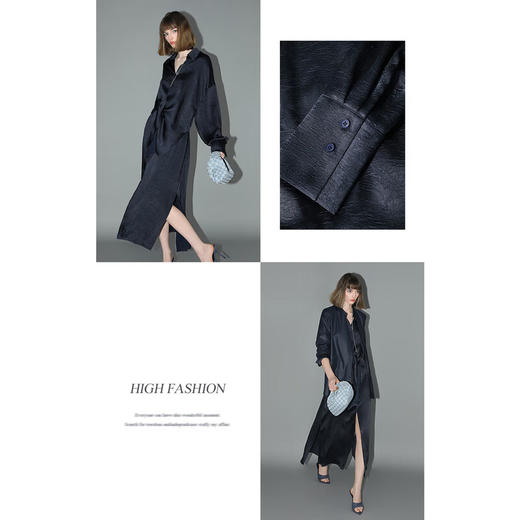 COCOBELLA暗纹肌理光泽感缎面通勤连衣裙假两件衬衫裙FR3009 商品图1